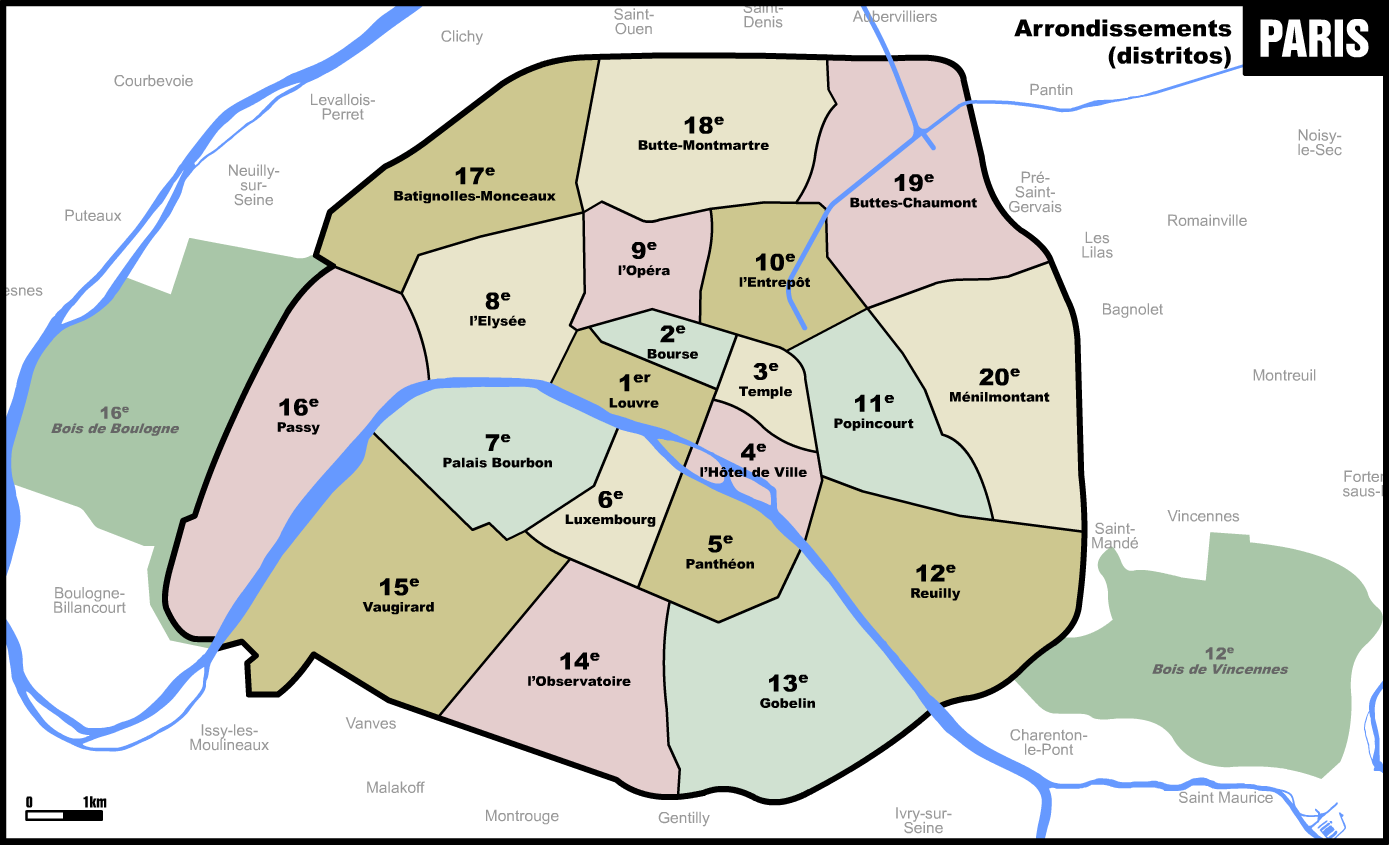paris districts map
